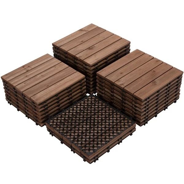 27pcs 12x12 Interlocking Wood Flooring Deck Tiles  Outdoor Patio Balcony  Decking Wood Tiles For In 10