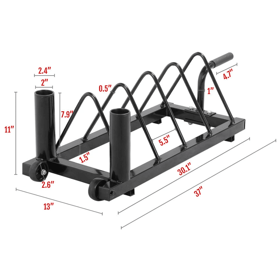 Horizontal Barbell And Plate Storage Rack Olympic Bumper Bar Holder  Weight Plate Organizer Rolling 1