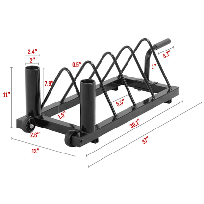 Horizontal Barbell And Plate Storage Rack Olympic Bumper Bar Holder  Weight Plate Organizer Rolling 1