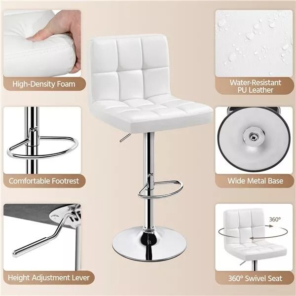 Bar Stools PU Leather Barstools Height Adjustable For Kitchen Island Counter Modern Swivel Stools W 3