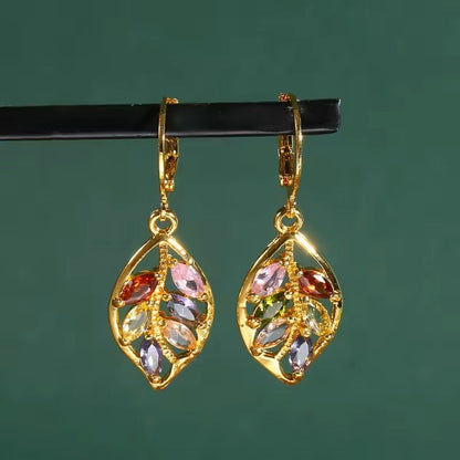Golden Leaf Zircon Earrings  Elegant Colored Crystal Jewelry Gift For Women 1