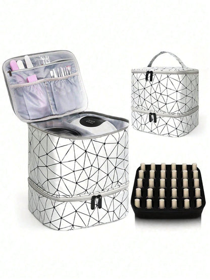 Portable Nail Polish Storage Bag,Multi Function PU Leather Organizer for Travel,Fits 20 Bottles,Essential Oils & Makeup