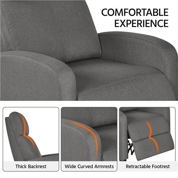 Modern Single Recliner Chair  Upholstered Sofa With Pocket Spring For Living Room Gray Linen Reclin 2