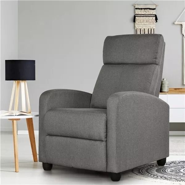 Modern Single Recliner Chair  Upholstered Sofa With Pocket Spring For Living Room Gray Linen Reclin 5