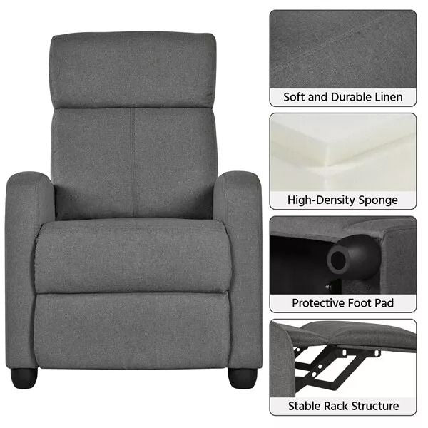 Modern Single Recliner Chair  Upholstered Sofa With Pocket Spring For Living Room Gray Linen Reclin 7