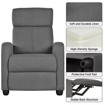 Modern Single Recliner Chair  Upholstered Sofa With Pocket Spring For Living Room Gray Linen Reclin 7