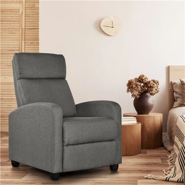 Modern Single Recliner Chair  Upholstered Sofa With Pocket Spring For Living Room Gray Linen Reclin 8