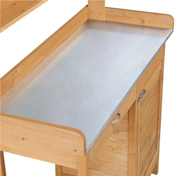 Wooden Garden Potting Bench Table Outdoor Work Bench With Cabinet Drawer  Open Shelf For Planting   2