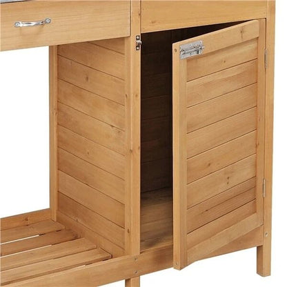 Wooden Garden Potting Bench Table Outdoor Work Bench With Cabinet Drawer  Open Shelf For Planting   4