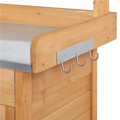 Wooden Garden Potting Bench Table Outdoor Work Bench With Cabinet Drawer  Open Shelf For Planting   5