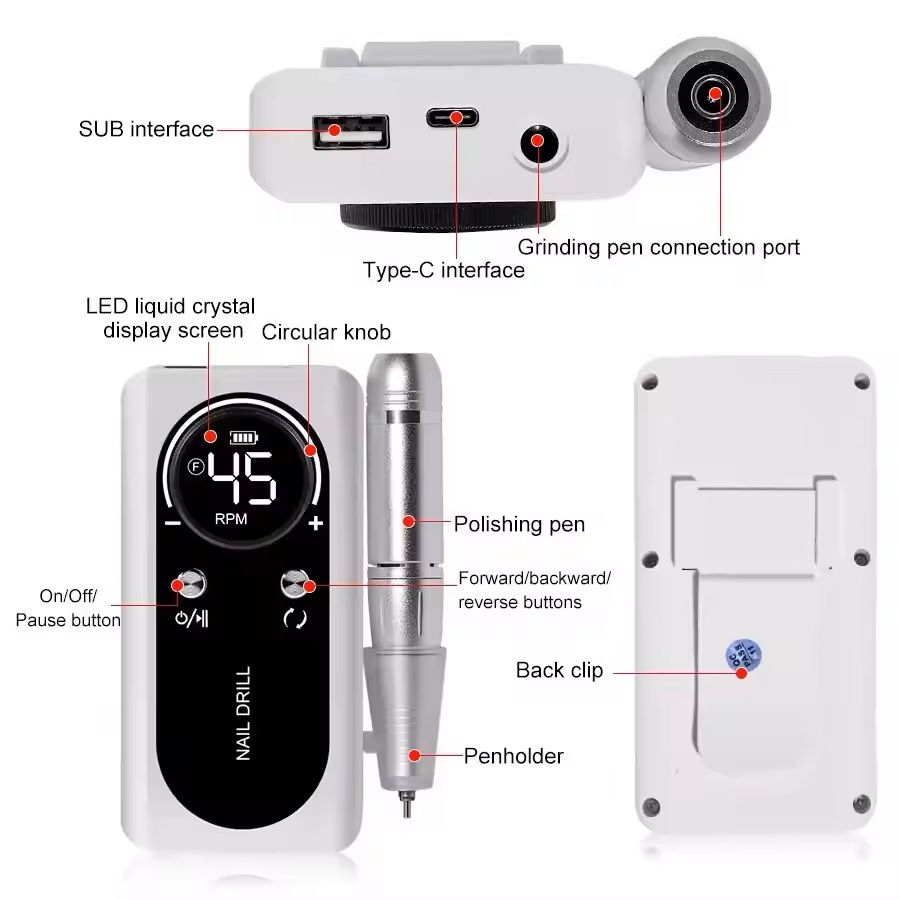 Professional Electric Nail Drill Machine  45000RPM Rechargeable Low Noise Manicure Tool 1