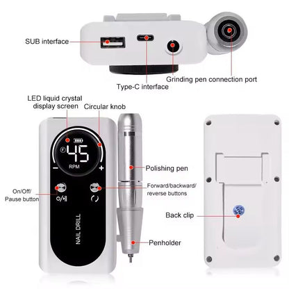 Professional Electric Nail Drill Machine  45000RPM Rechargeable Low Noise Manicure Tool 1