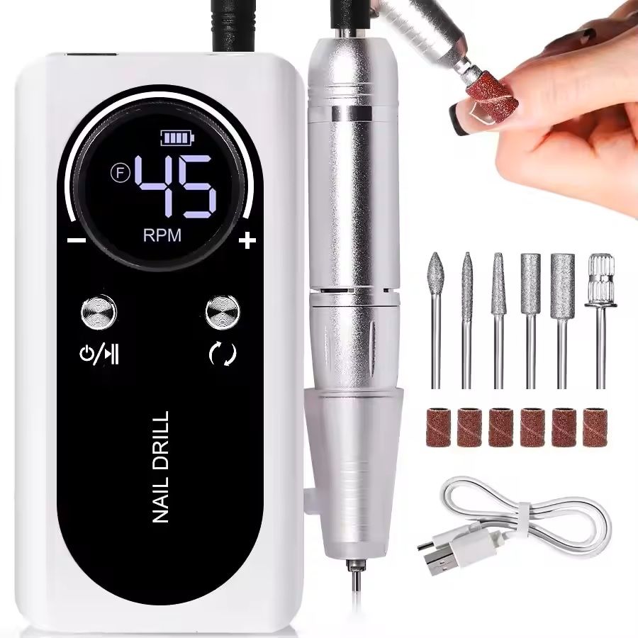 Professional Electric Nail Drill Machine – 45000RPM Rechargeable Low Noise Manicure Tool