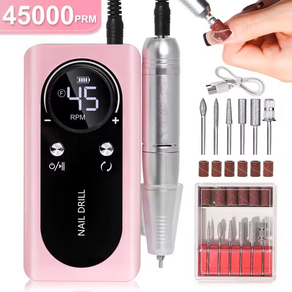 Professional Electric Nail Drill Machine  45000RPM Rechargeable Low Noise Manicure Tool 7