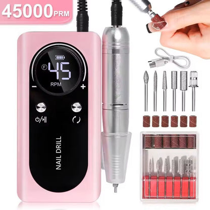 Professional Electric Nail Drill Machine  45000RPM Rechargeable Low Noise Manicure Tool 7