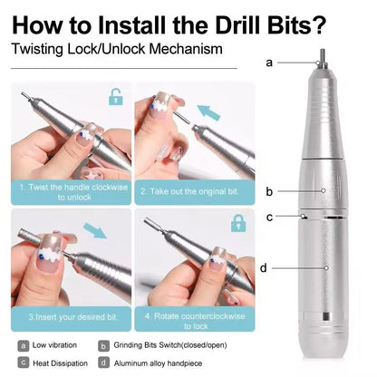 Professional Electric Nail Drill Machine  45000RPM Rechargeable Low Noise Manicure Tool 3