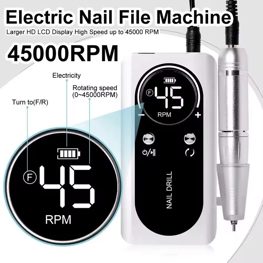 Professional Electric Nail Drill Machine  45000RPM Rechargeable Low Noise Manicure Tool 5