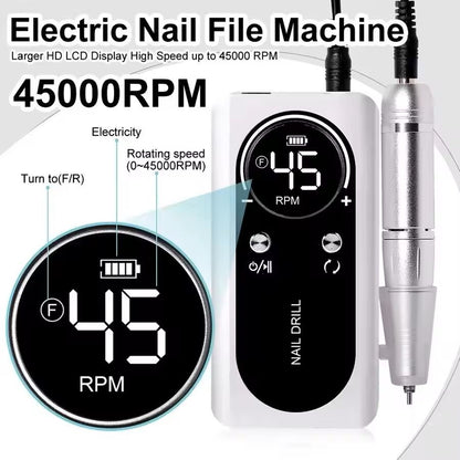 Professional Electric Nail Drill Machine  45000RPM Rechargeable Low Noise Manicure Tool 5