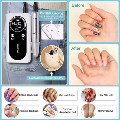 Professional Electric Nail Drill Machine  45000RPM Rechargeable Low Noise Manicure Tool 4