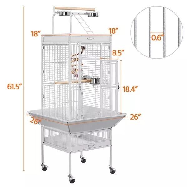 61 Large Bird Cage With Play Top Spacious Parrot Cage For Finch Cockatoo Budgie  Conure Includes St 1