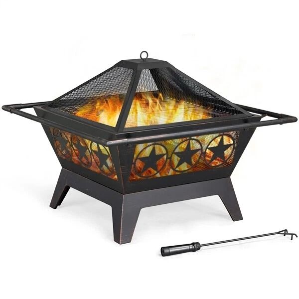 32in Wood Burning Fire Pit  HeavyDuty Steel Fire Bowl With Cooking Grill For Outdoor Gatherings 9