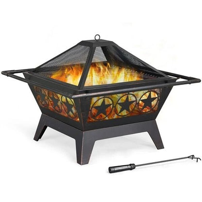 32in Wood Burning Fire Pit  HeavyDuty Steel Fire Bowl With Cooking Grill For Outdoor Gatherings 9