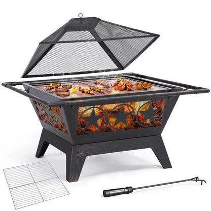 32in Wood Burning Fire Pit  HeavyDuty Steel Fire Bowl With Cooking Grill For Outdoor Gatherings 10