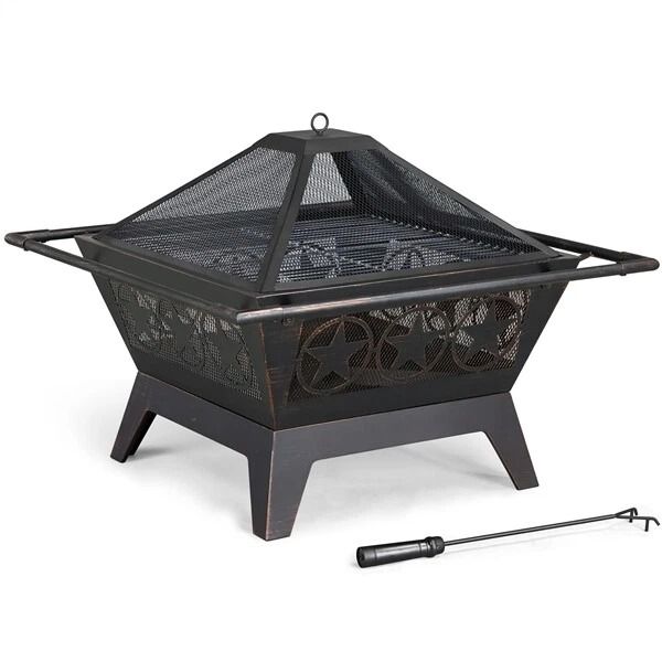 32in Wood Burning Fire Pit  HeavyDuty Steel Fire Bowl With Cooking Grill For Outdoor Gatherings 4