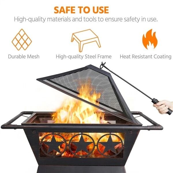 32in Wood Burning Fire Pit  HeavyDuty Steel Fire Bowl With Cooking Grill For Outdoor Gatherings 6