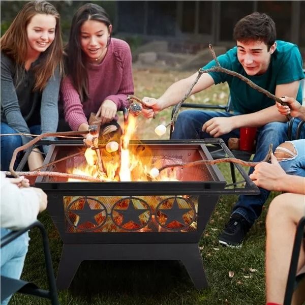 32in Wood Burning Fire Pit  HeavyDuty Steel Fire Bowl With Cooking Grill For Outdoor Gatherings 8