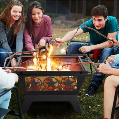 32in Wood Burning Fire Pit  HeavyDuty Steel Fire Bowl With Cooking Grill For Outdoor Gatherings 8