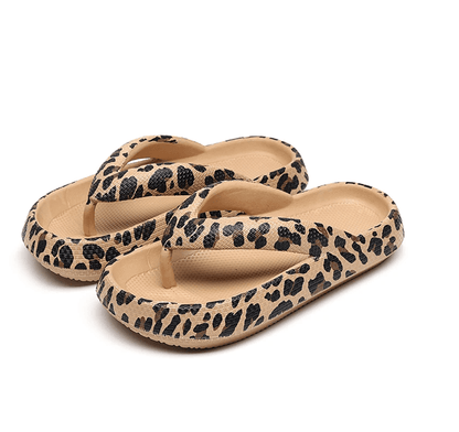 Leopard Cloud Comfort Flip Flops for Women Thick Sole Travel Beach Sandals