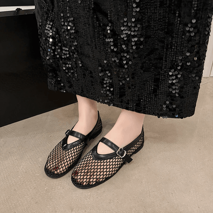 Breathable Mary Jane Flats for Women Summer Cutout Mesh Casual Shoes