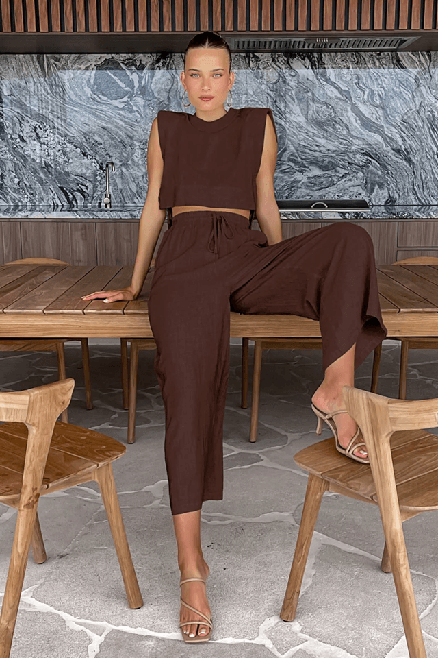 Womens Linen Two Piece Set Crop Top And Pants Summer Matching Outfit 1
