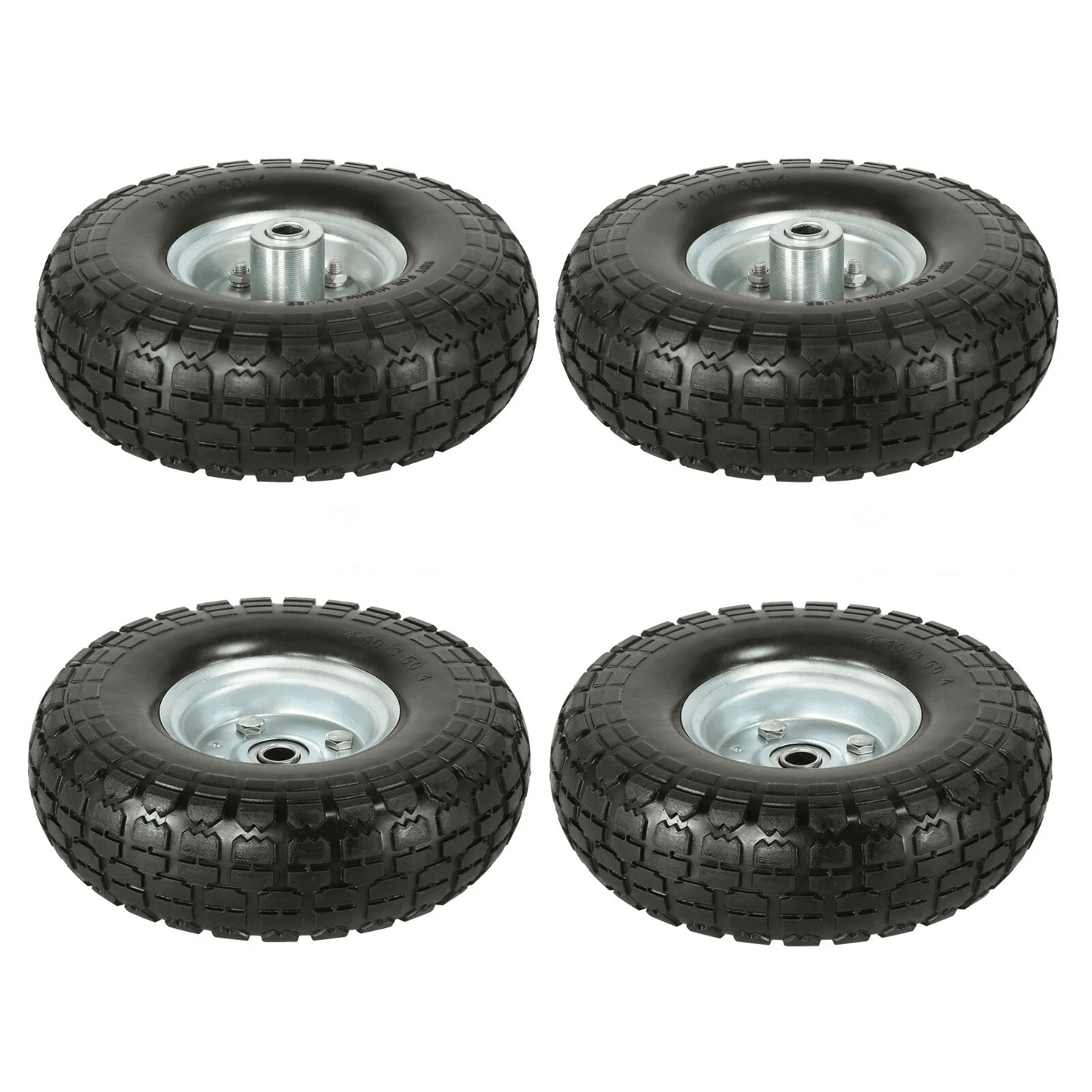 Solid Flat Free Wheelbarrow Tires with Bearing, Heavy Duty, No Flat Replacement Set