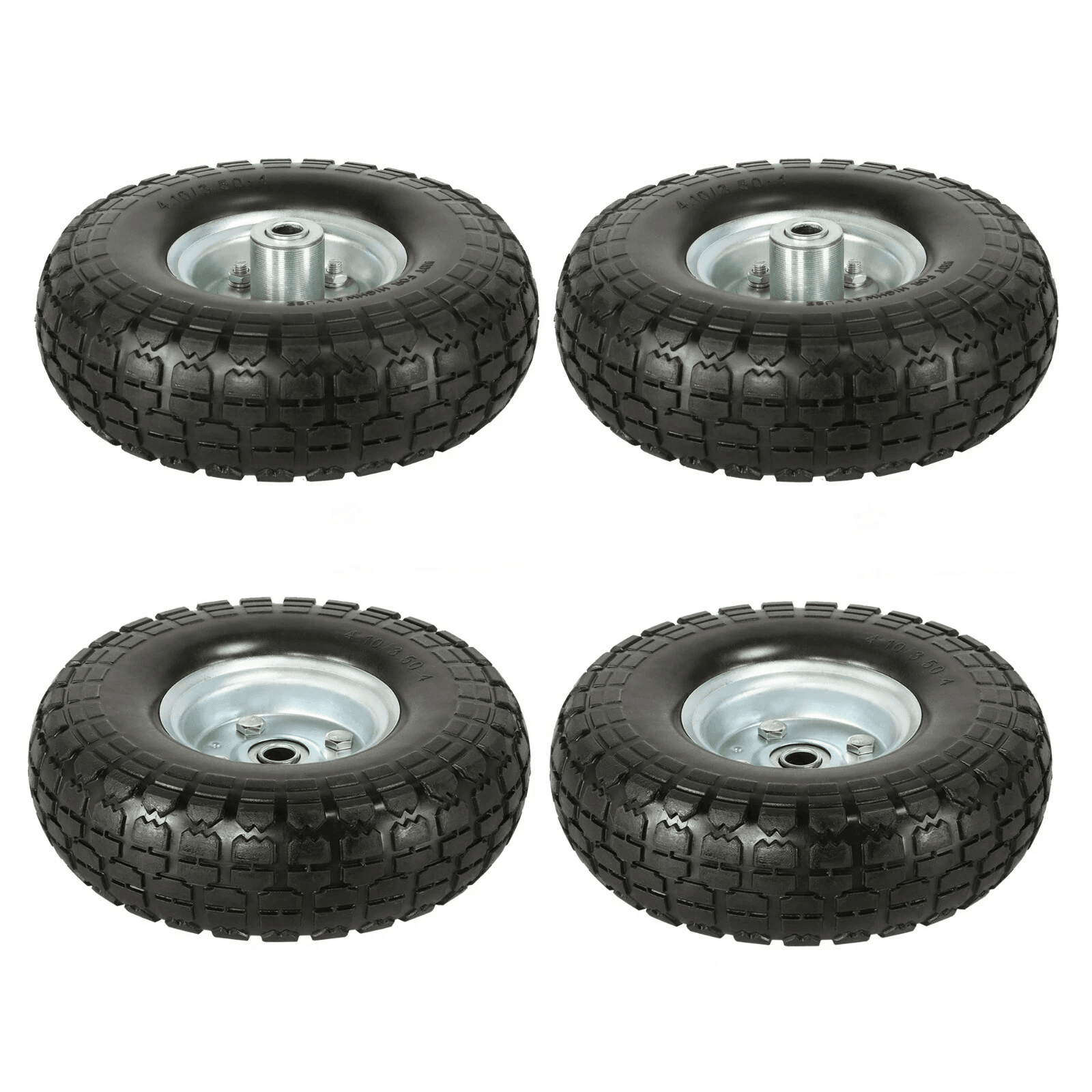 Solid Flat Free Wheelbarrow Tires with Bearing, Heavy Duty, No Flat Replacement Set