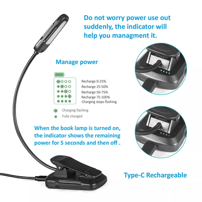 Flexible Rechargeable LED Book Light With 3 Light Modes Easy Clip Reading Lamp 4
