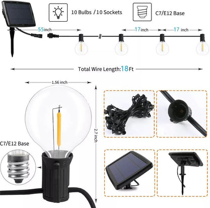 G40 Solar Powered 18ft Outdoor Patio String Lights  Dusk To Dawn Globe Lights For Yard Bistro  Deco 7
