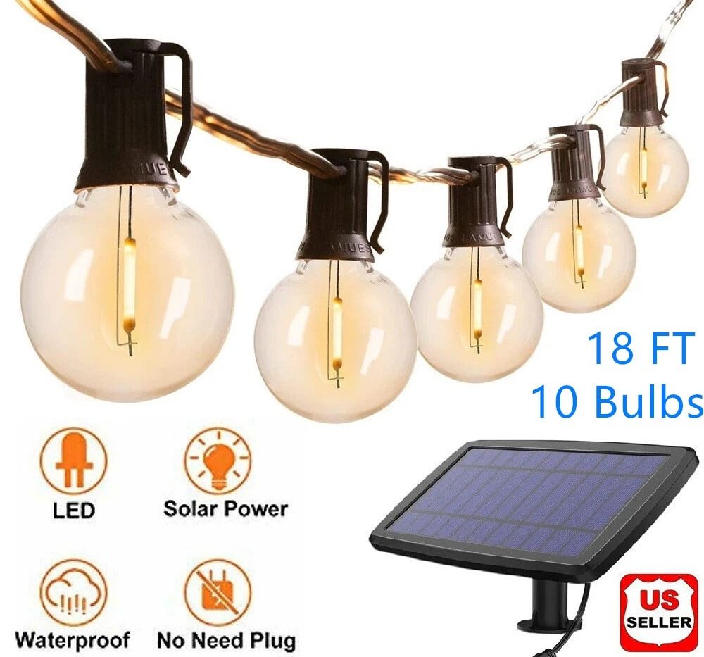 G40 Solar Powered 18ft Outdoor Patio String Lights – Dusk to Dawn Globe Lights for Yard, Bistro & Decoration