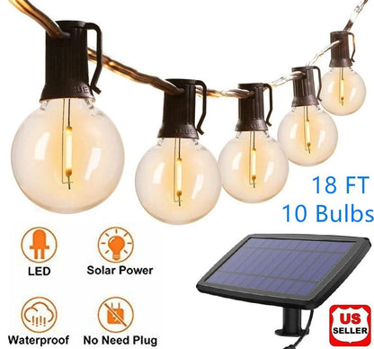 G40 Solar Powered 18ft Outdoor Patio String Lights – Dusk to Dawn Globe Lights for Yard, Bistro & Decoration