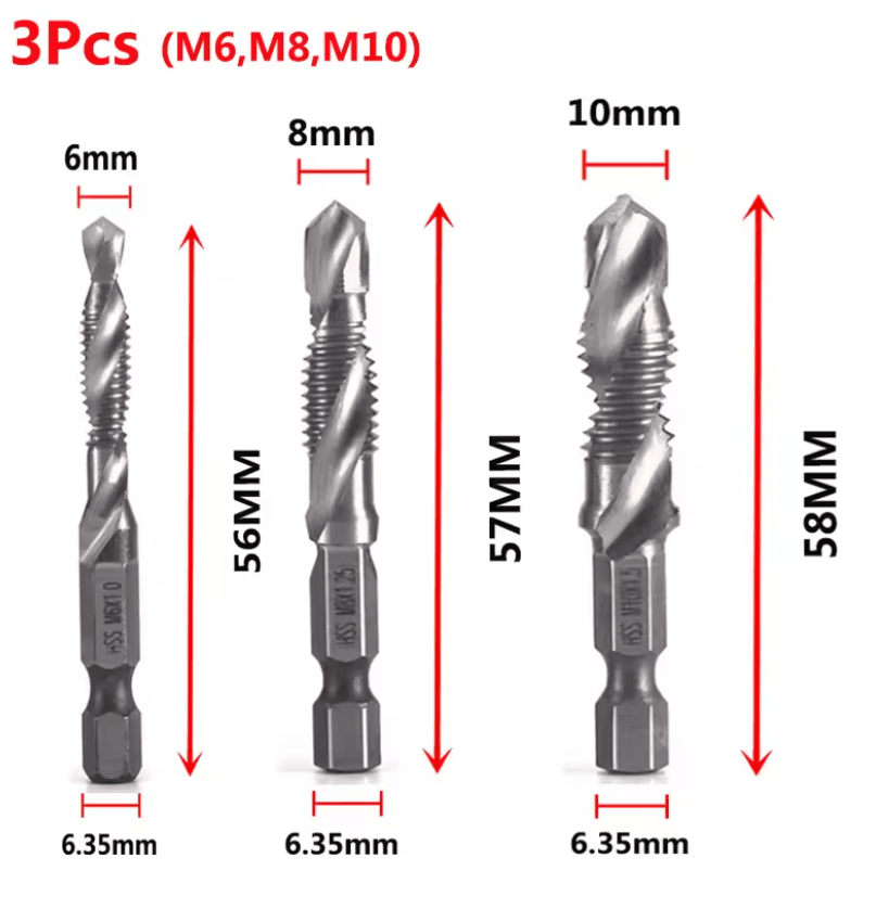 Titanium Metric Tap Drill Bit Set For Hex Shank Power Tools 18