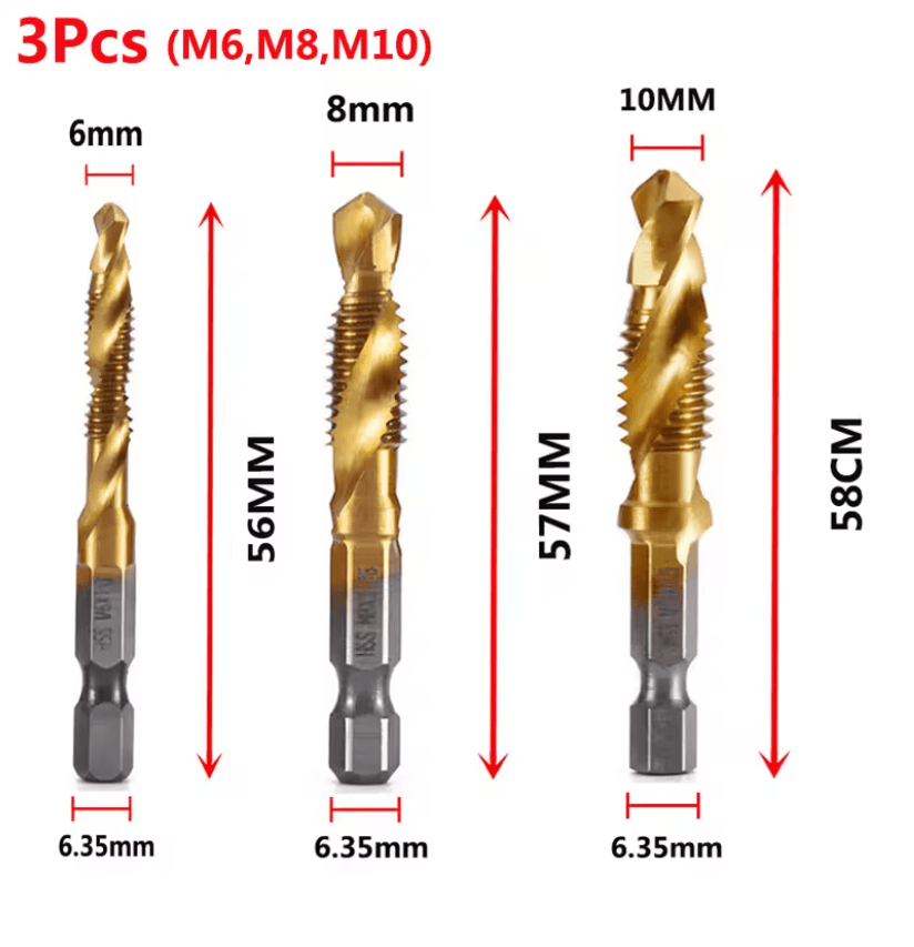 Titanium Metric Tap Drill Bit Set For Hex Shank Power Tools 16