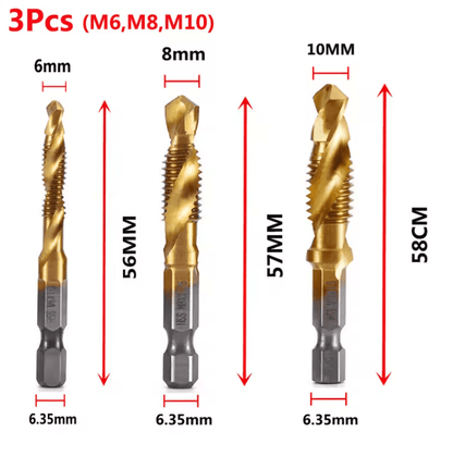 Titanium Metric Tap Drill Bit Set For Hex Shank Power Tools 16