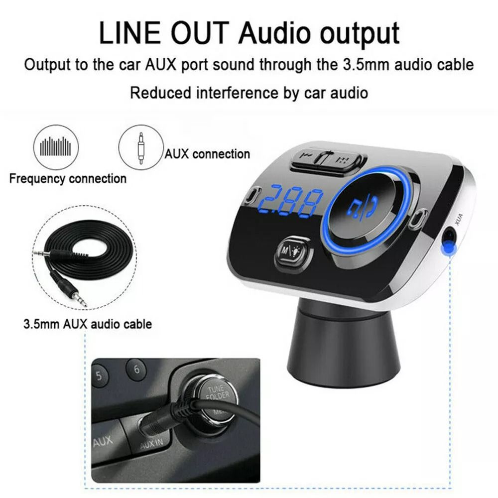 HandsFree Bluetooth Car Kit Wireless FM Transmitter With MP3 Playback  Fast USB Charging 4