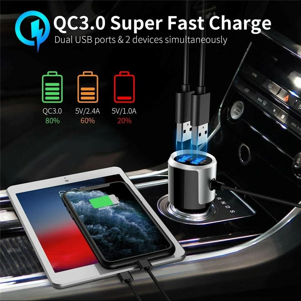 HandsFree Bluetooth Car Kit Wireless FM Transmitter With MP3 Playback  Fast USB Charging 2