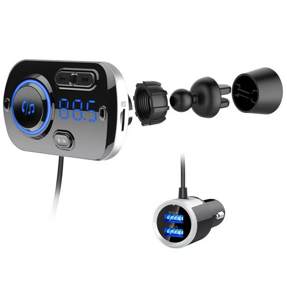 HandsFree Bluetooth Car Kit Wireless FM Transmitter With MP3 Playback  Fast USB Charging 1