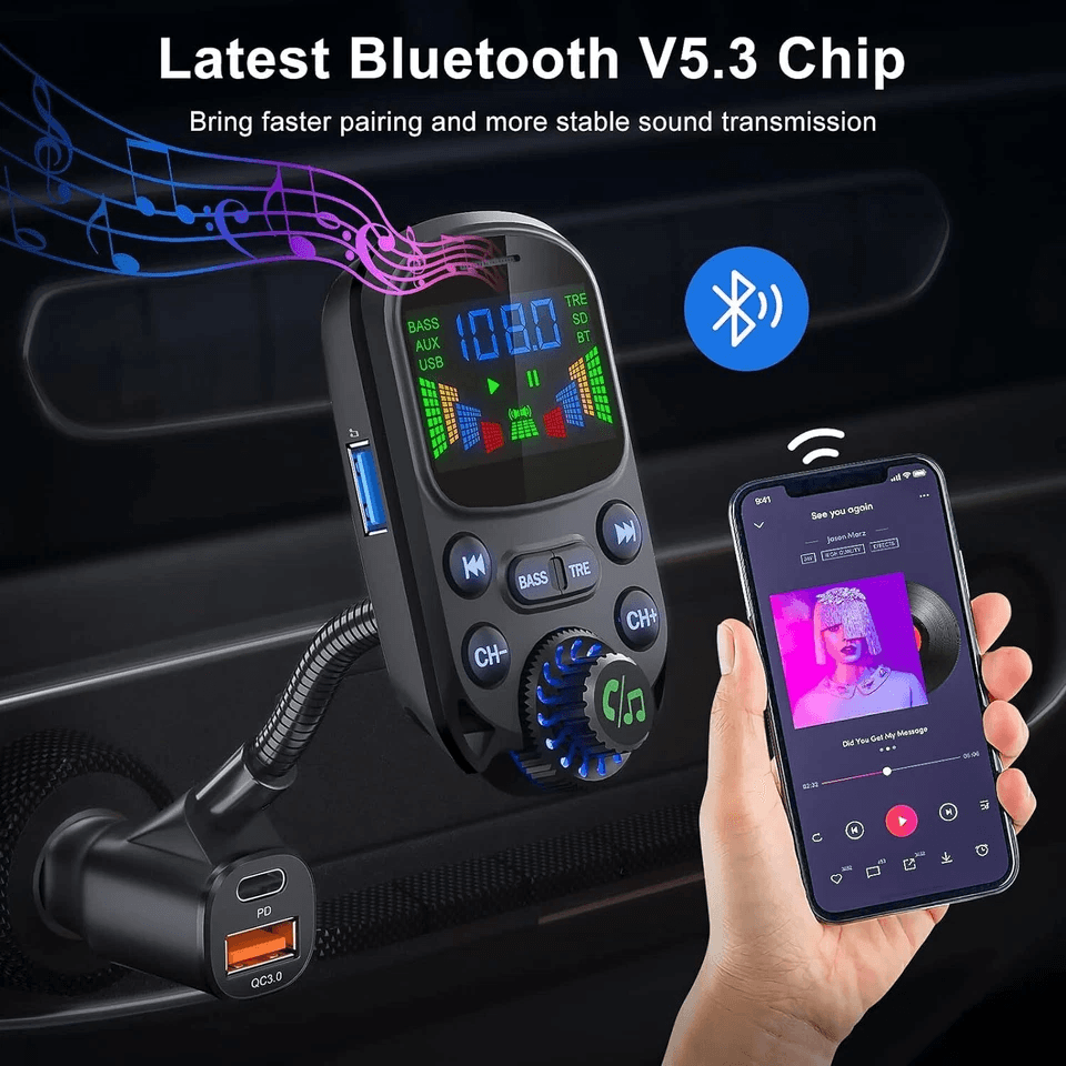 Car Bluetooth FM Transmitter Radio MP3 Wireless Adapter Hands Free 3 Port Charger 4