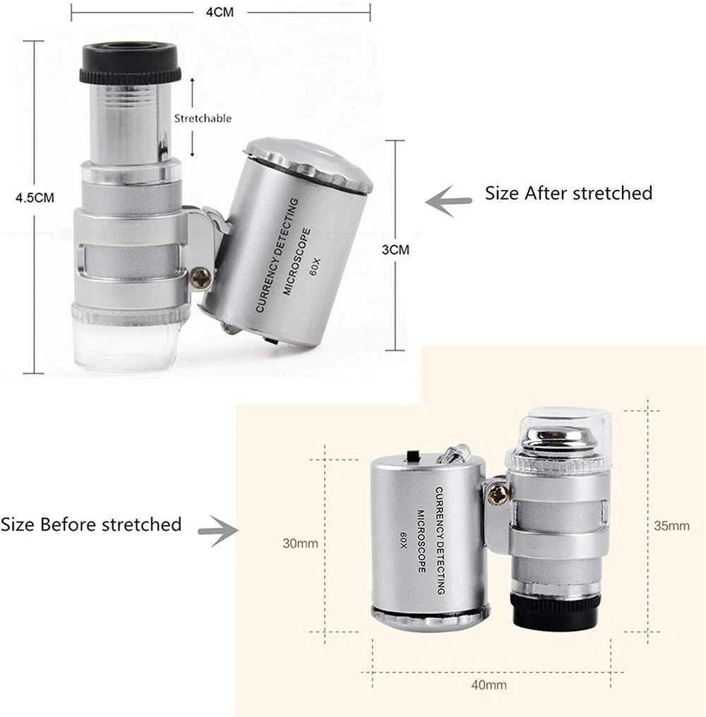 60X Magnifying Loupe With LED Light Jewelers Pocket Magnifier For Jewelry Coins Stamps UV Light For 4
