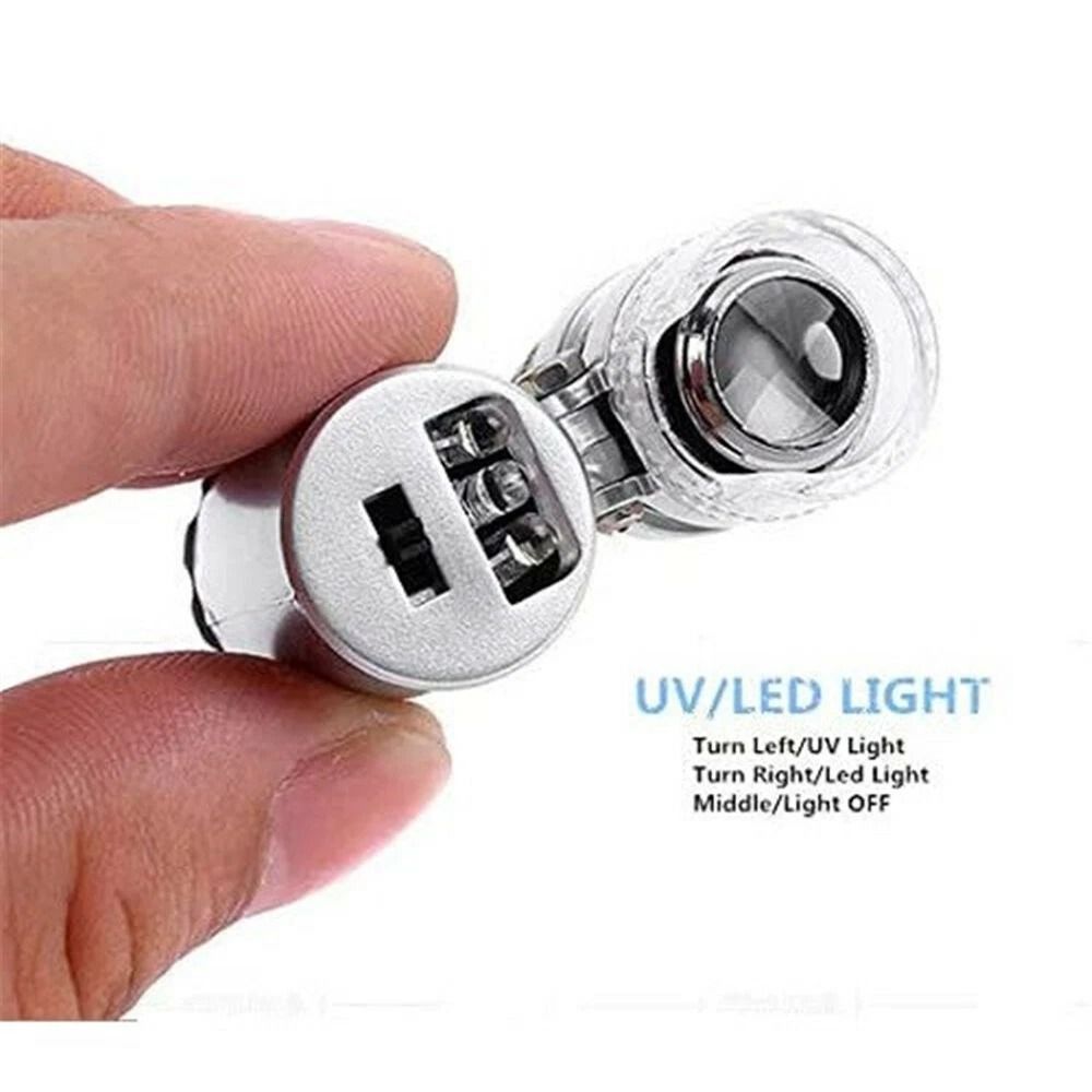 60X Magnifying Loupe With LED Light Jewelers Pocket Magnifier For Jewelry Coins Stamps UV Light For 5