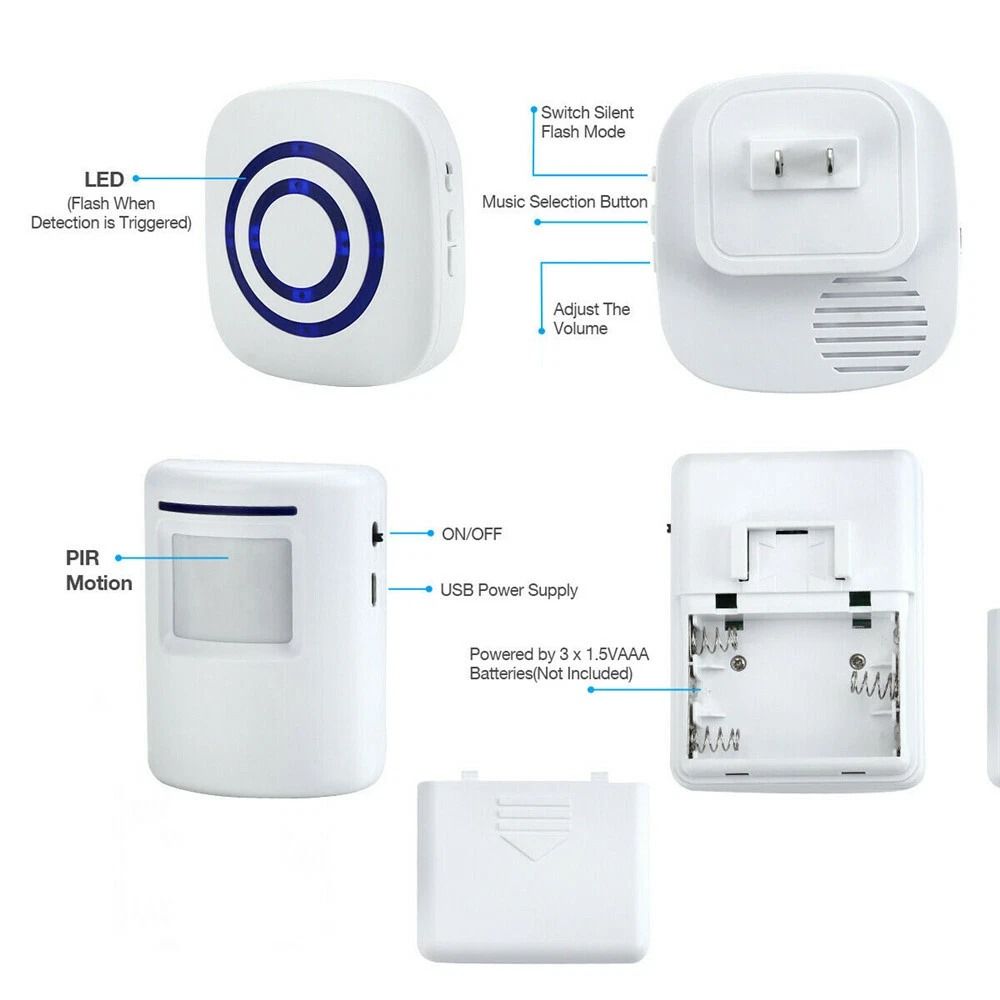 Wireless Motion Sensor Alarm Door Chime 500ft Range Entry Alert With Plugin Receiver Gate Detector  2